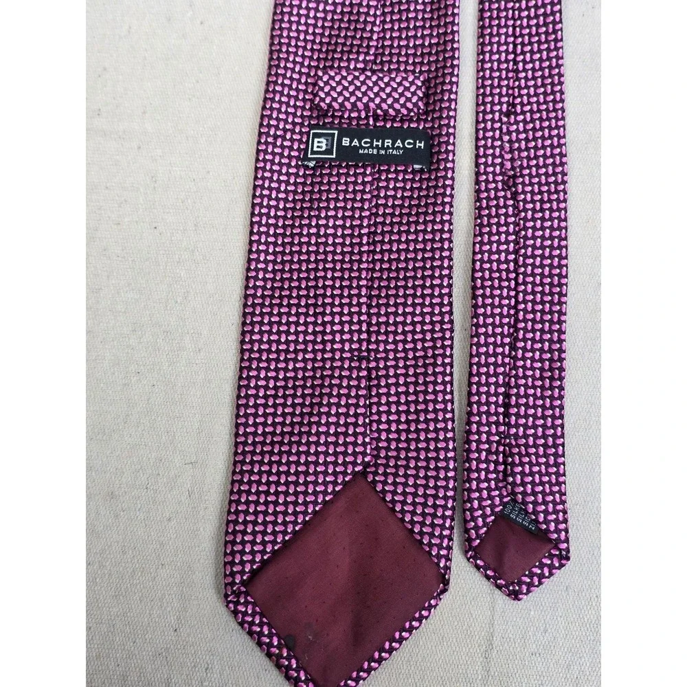 Bachrach Mens Silk‎ Tie Purple Pink Geometric Textured Weave Made in Italy